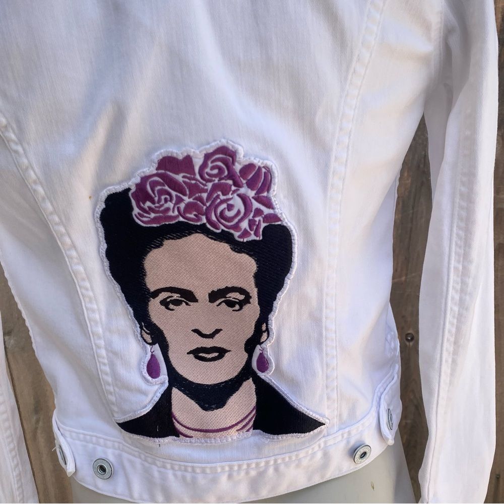 Ag Adriano Goldschmied White and Pink Jean Jacket with Artistic Back XS - Picture 5 of 10
